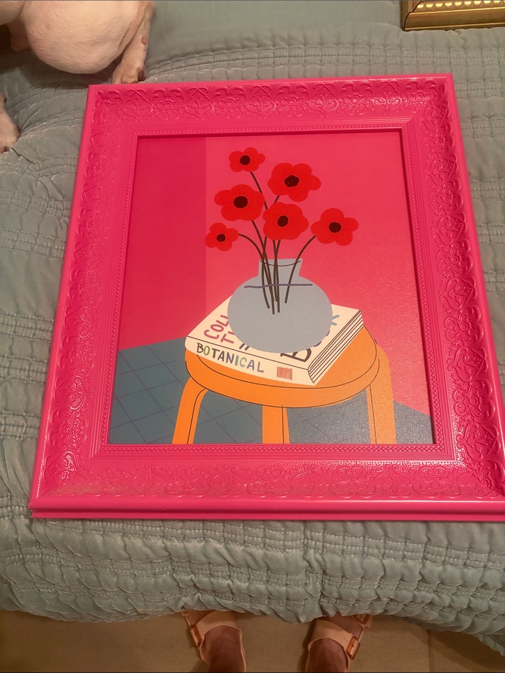 Bright Pink Floral Print in Pink Decorative Frame